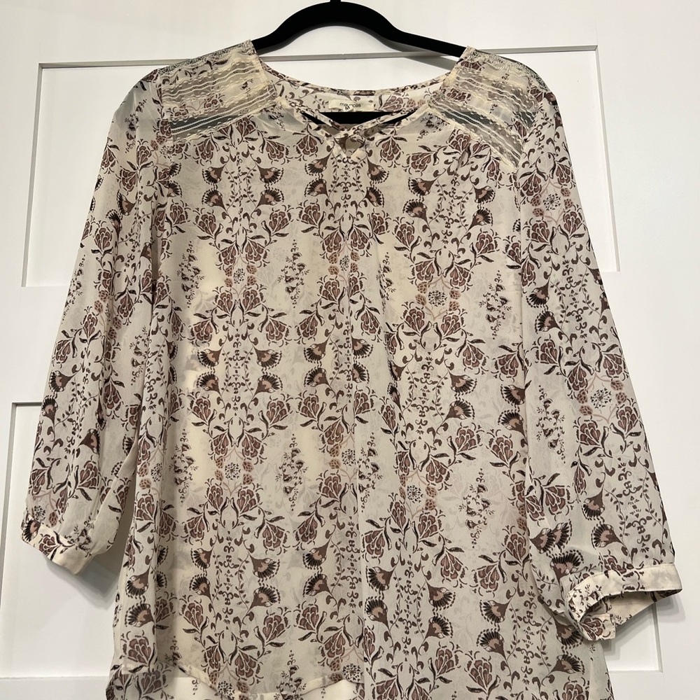 Sheer off white top with dainty floral print